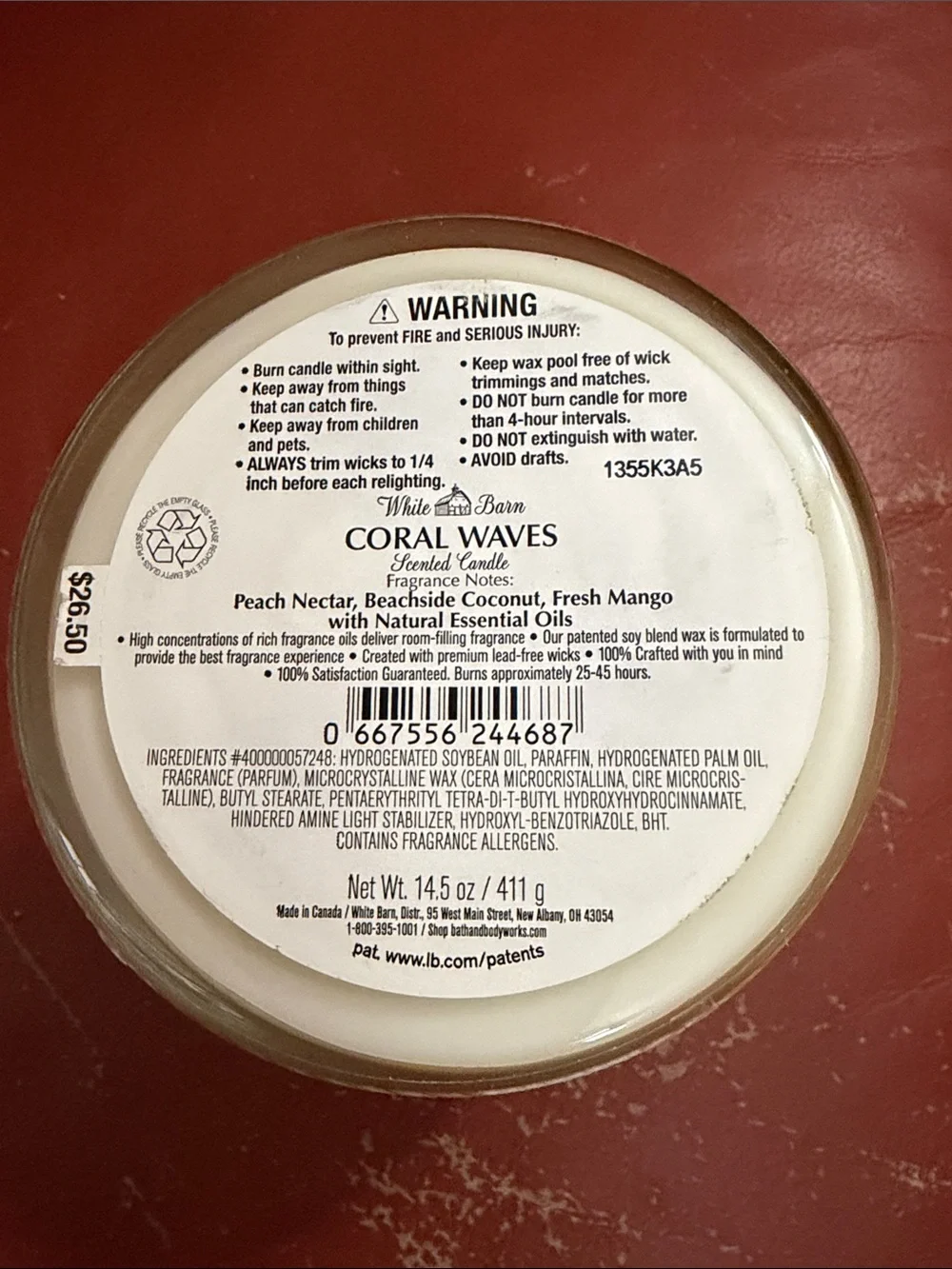 White Barn Coral Waves Candle - Pink, Coral, Cream